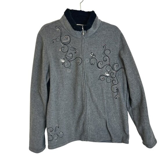 Croft & Barrow Gray Embroidered Fleece Jacket Zip Up Full Zip Warm Cozy Lined XL - Picture 1 of 5